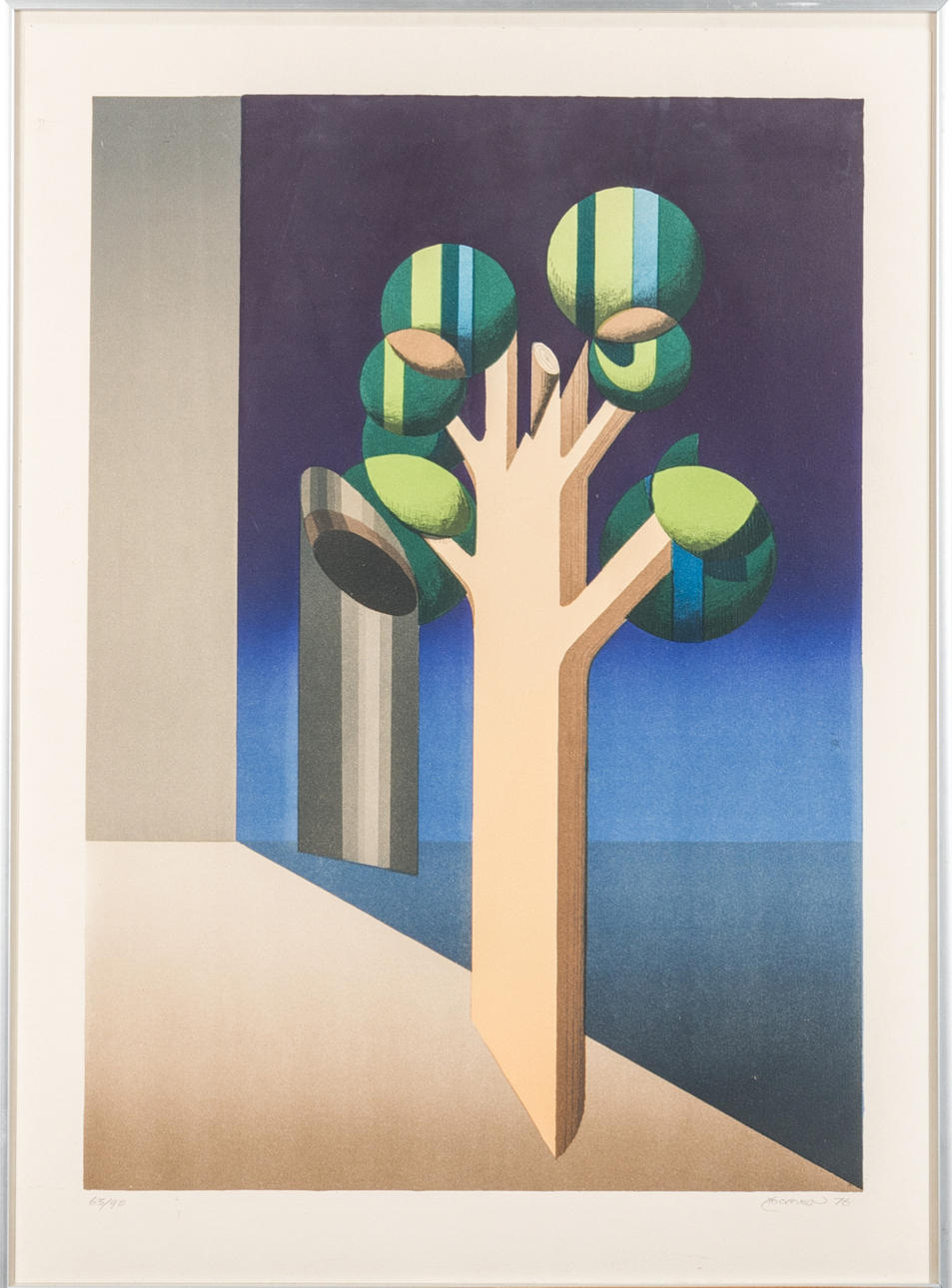 KARL MOMEN. Composition with trees, color lithograph, signed Momen -76.