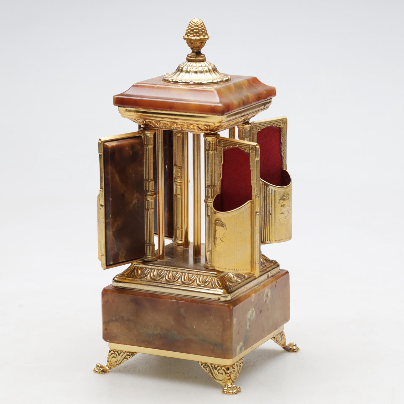GAME BOX/CIGARETTE DISPENSER, stone & yellow metal, Brevettato, Italy,  1900s/2000s. Collectables - Musical instruments