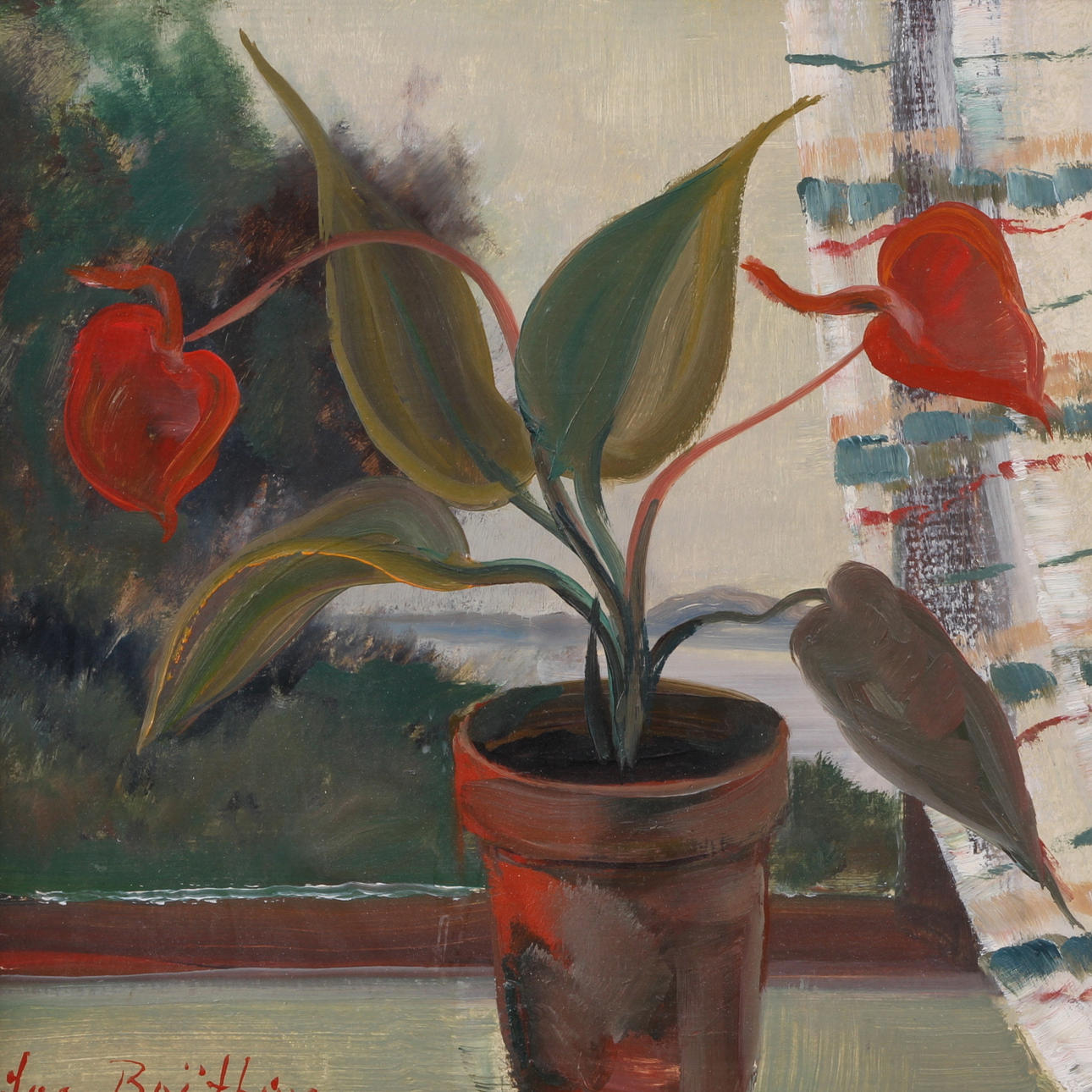 LARS BOËTHIUS. Olja på pannå, stilleben, signerad.