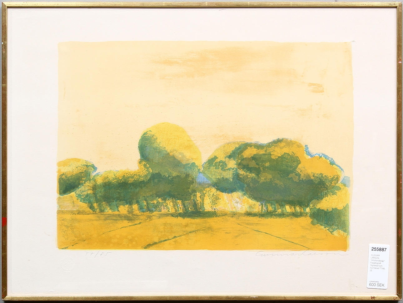 GUNNAR LARSON. "Höstlandskap". Färglitografi. Signerad och numrerad 77/85.