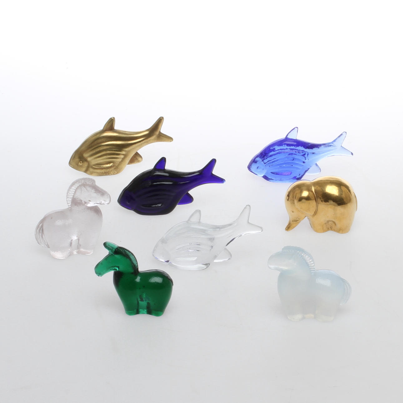 FIGURINER, 9 st, glas, Gullaskruf.