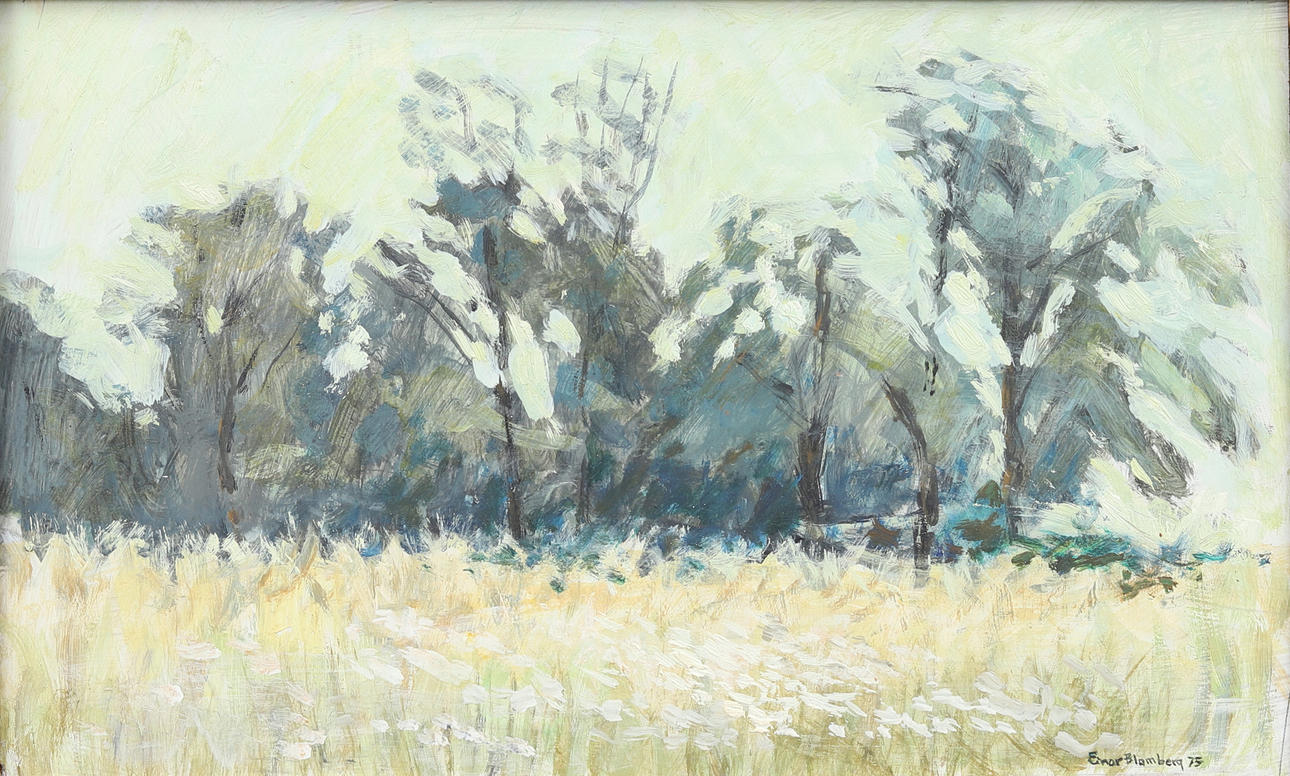 EINAR BLOMBERG. Trees in a landscape, oil on Board, signed and dated -75.