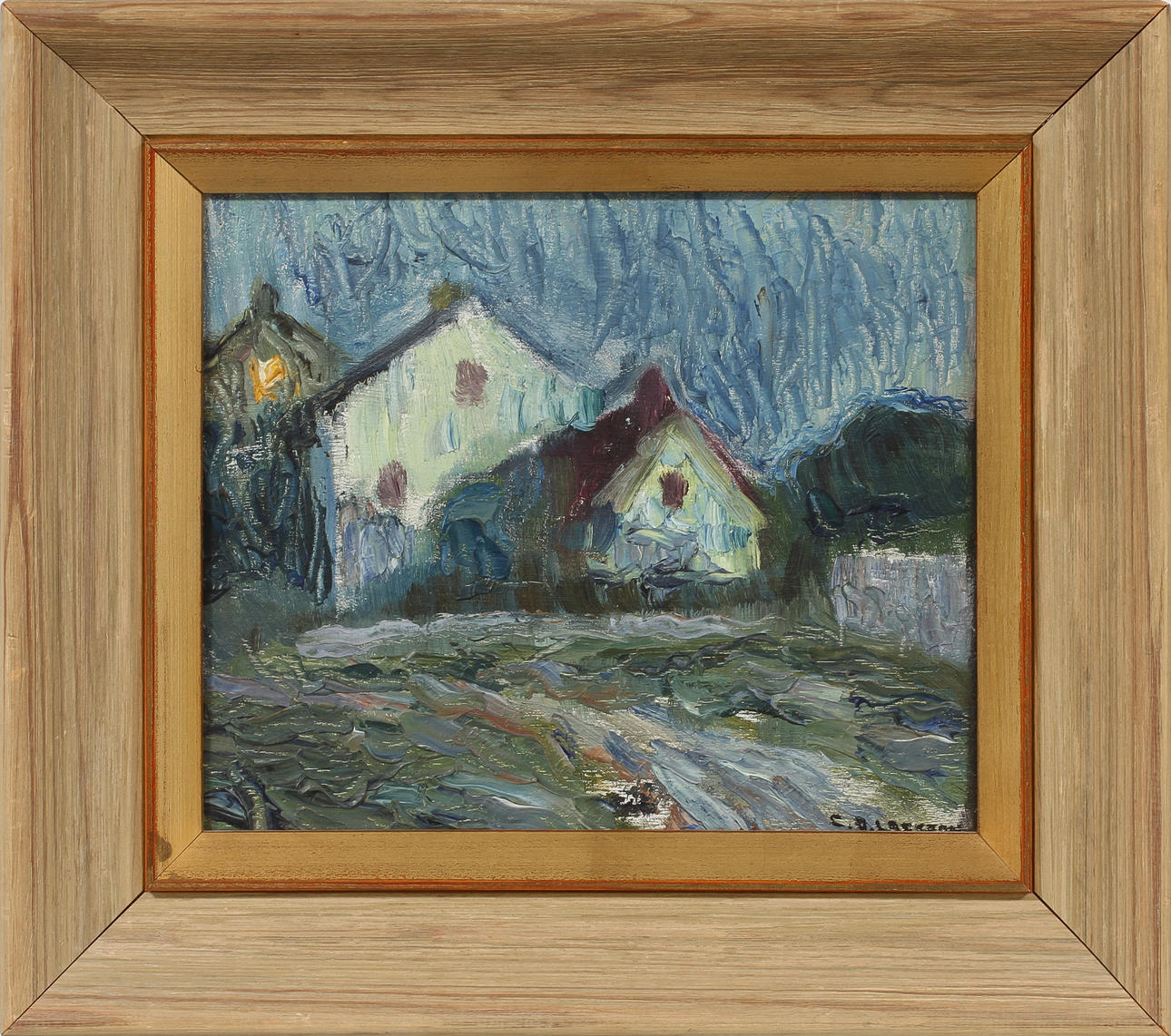 CARL OSCAR LARSSON. Hus, olja på pannå, signerad.