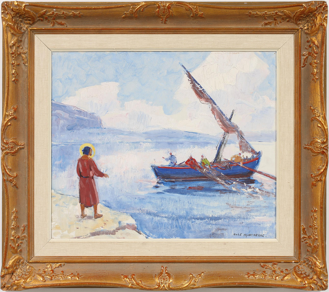 OLLE HJORTZBERG. "Morgon vid sjön Genezaret", olja på duk, signerad.