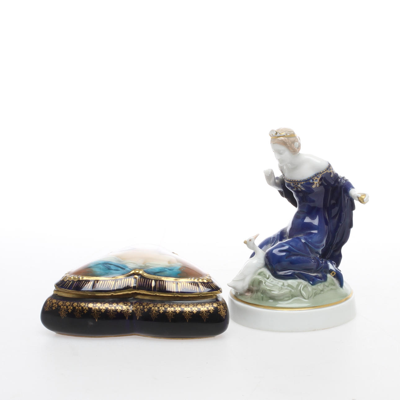 FIGURIN samt LOCKDOSA, porslin, Rosenthal samt bikupemärkning, tidigt 1900-tal.