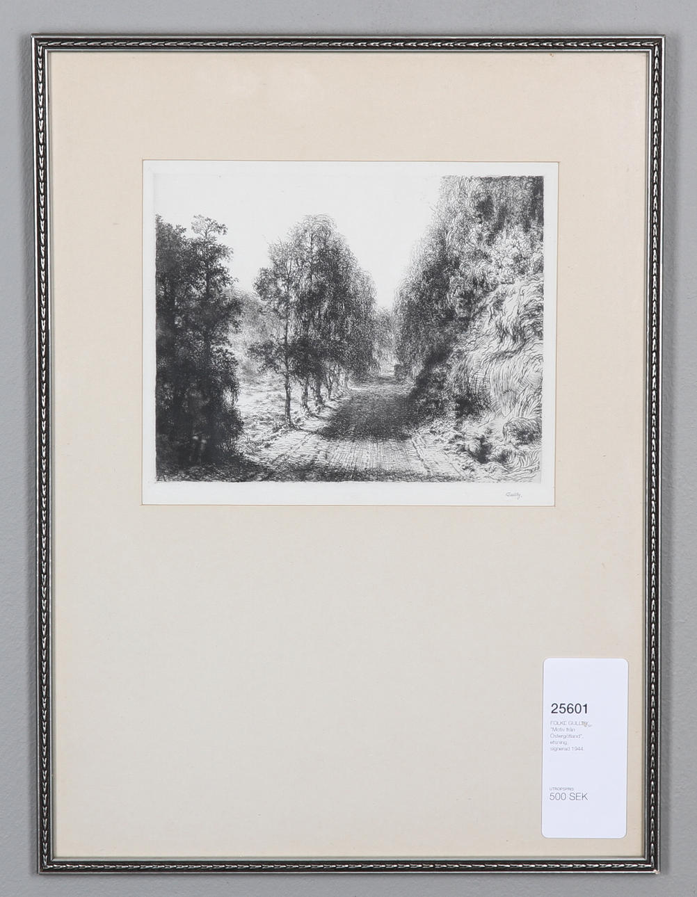FOLKE GULLBY. "Motiv från Östergötland", etsning, signerad 1944.