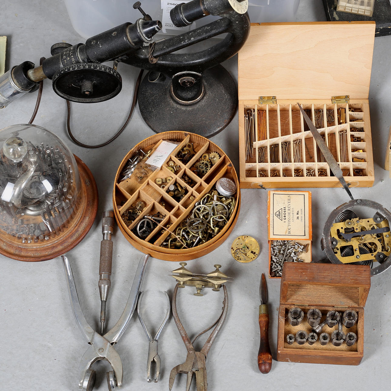 WATCHMAKING TOOLS and SPARE PARTS, 1900s.