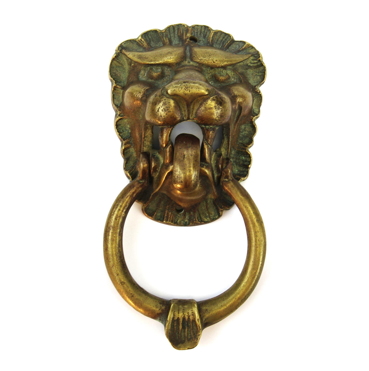 LÖWENKOPF-TÜRKLOPFER AUS ANTIKEM MESSING.