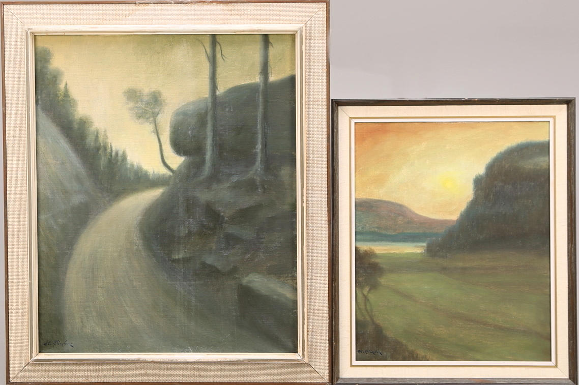 ÅKE KLINGBERG. Olja på duk, 2 st, "Stigmanspasset, Tiveden", "Gräsmark, Värmland" signerad.