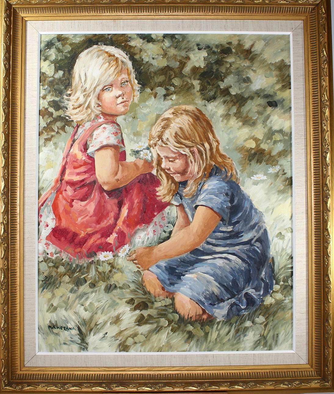 MONICA SMETANA. olja på duk, barnmotiv, signerad M. Smetana.