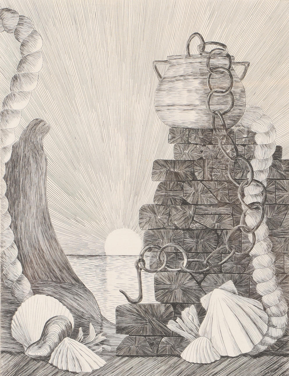 INGRID MILLER. "Longing I", copper engraving, signed -81.