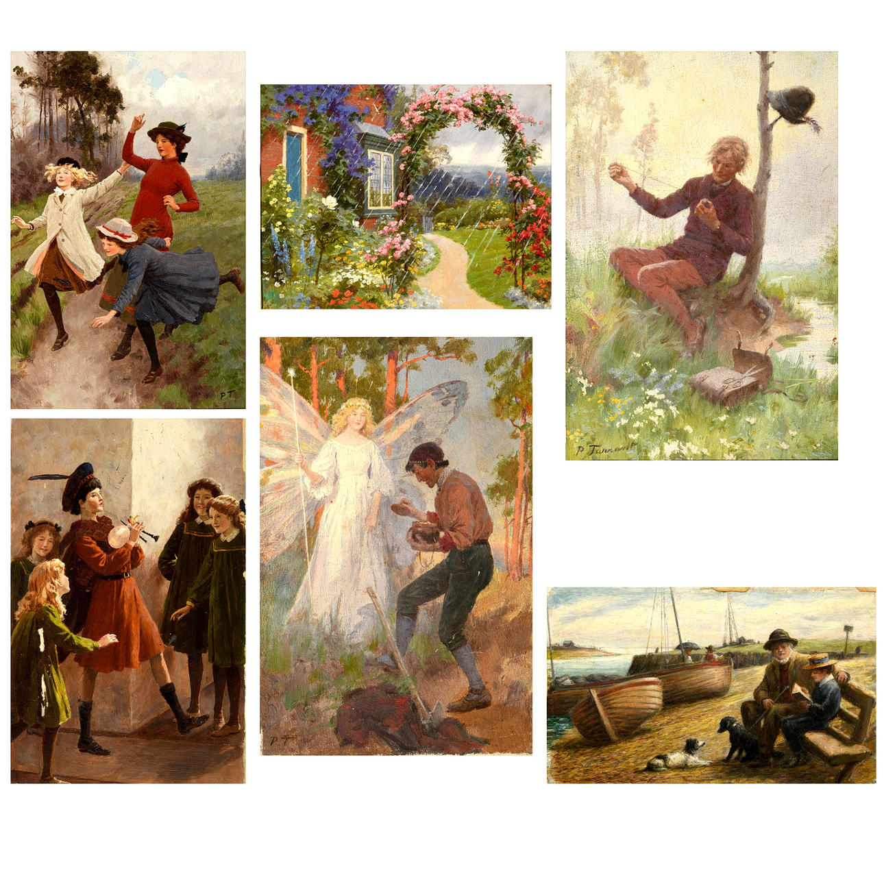 PERCY TARRANT (1855-1934). KIND HEART; `HULLO, KIDDIES!`SAID THE GIRL; THE LITTLE RAINDROPS; (WOODMAN AND ANGEL); (THE MUSICAL PARADE); (A REST BY THE ESTUARY).