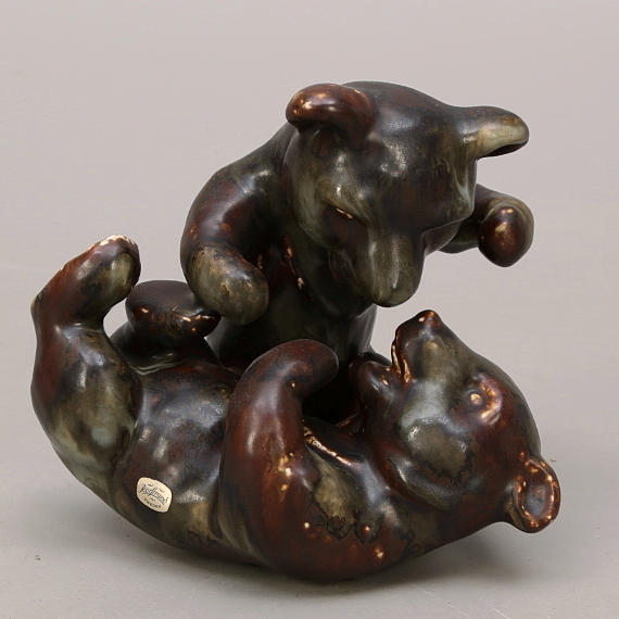 FIGURIN, björnungar, stengods, Karl Grössl, Rörstrand.