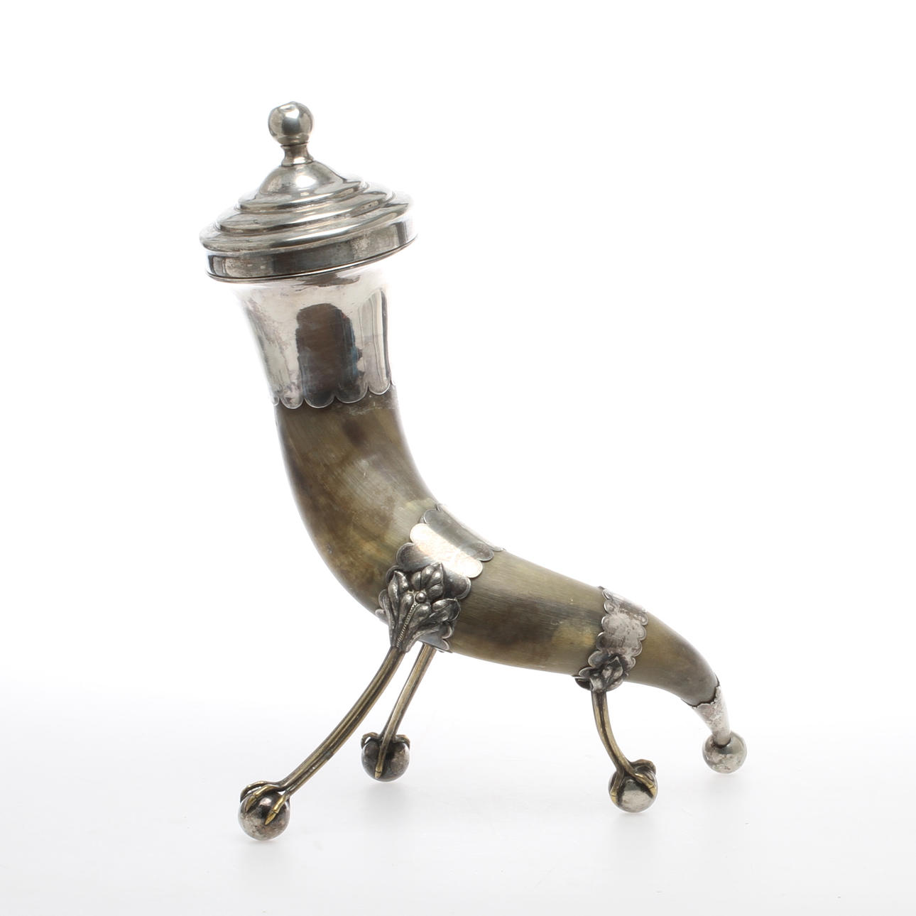 DRYCKESHORN, horn och nysilver.