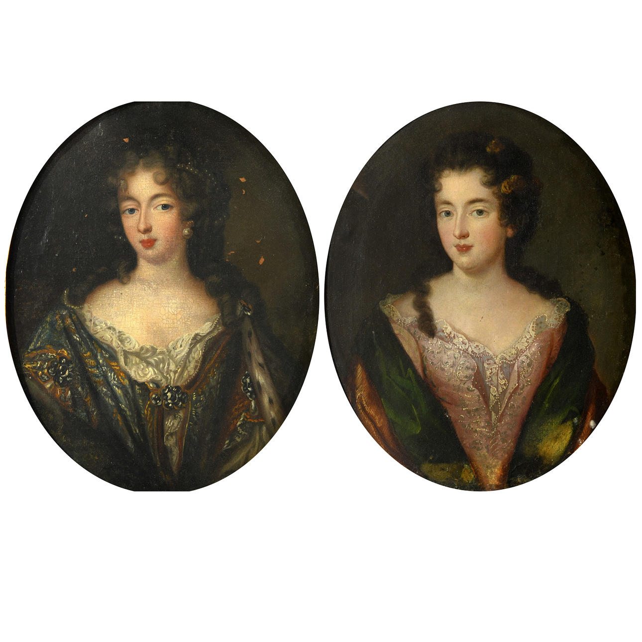 FOLLOWER OF PIERRE MIGNARD (1612-1695). PORTRAITS OF TWO NOBLEWOMEN, TRADITIONALLY IDENTIFIED AS MME DE MAINTENON AND MME DE LA VALLIERE.