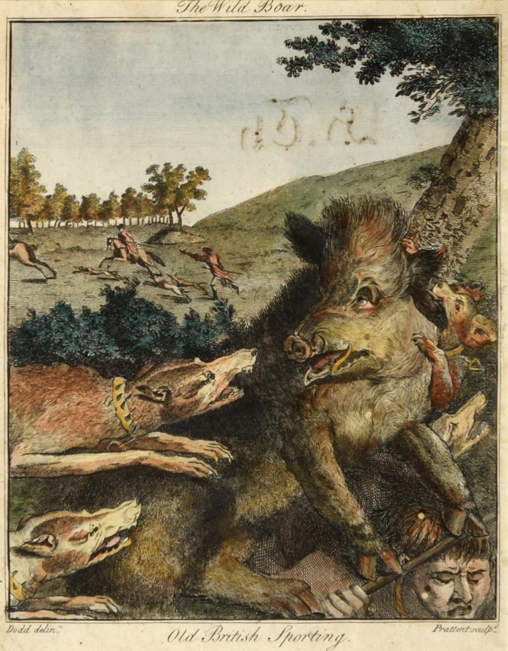 AFTER DANIEL DODD (FL.C.1760-1790). SEVEN PLATE FROM WILLIAM AUGUSTUS OSBALDISTON'S `THE BRITISH SPORTSMAN..`: THE WILD BOAR; COURSING; FOX HUNTING, THE EARTH STOPPED; HAWKING; HARE HUNTING; BADGER HUNTING; OTTER HUNTING;.