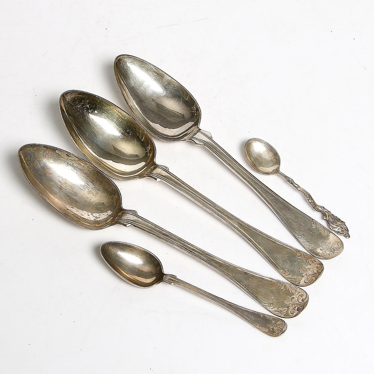 SKEDAR, 5 st, silver, Sundsvall, 1800-tal. Totalvikt 171 gram.