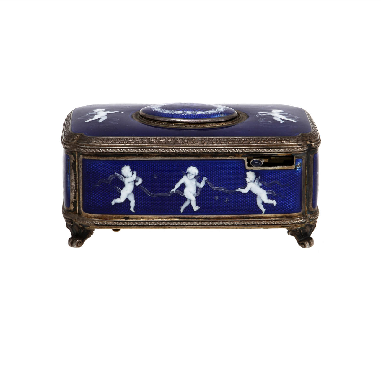 SPELDOSA, silver samt emalj, troligen Tyskland, tidigt 1900-tal.