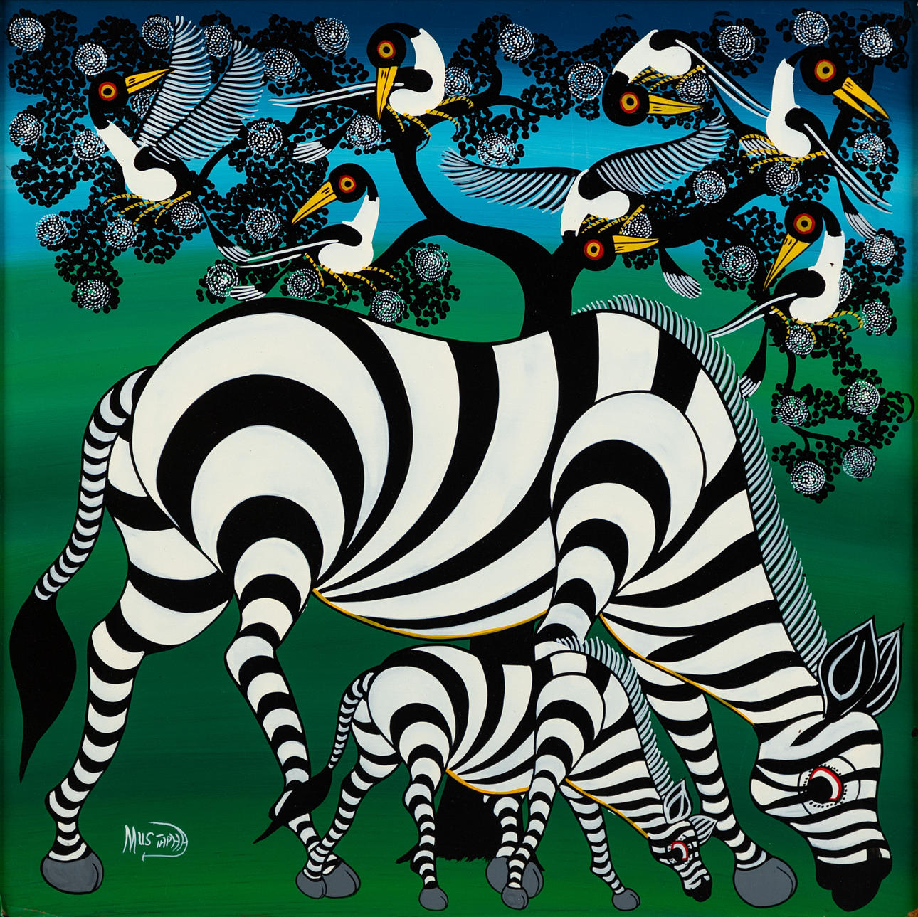 MUSTAPHA. zebras and birds.
