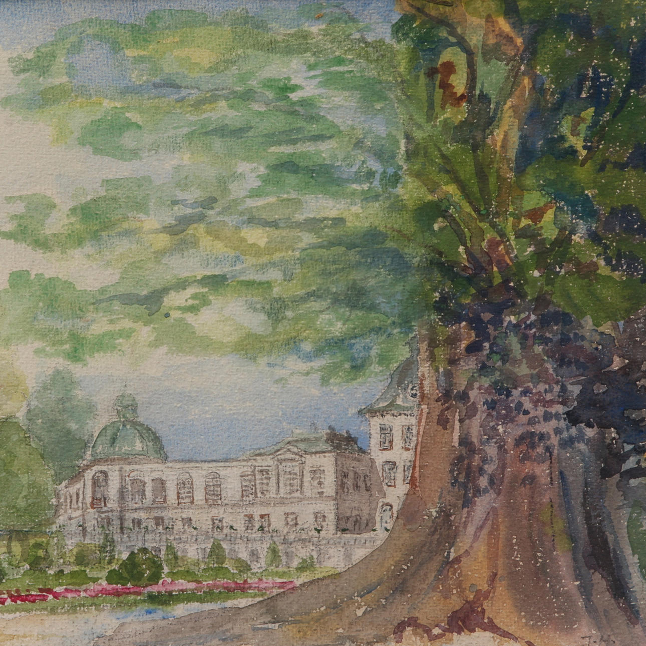 IVAN HOFLUND. Gouache, slottsbyggnad, signerad I.H.