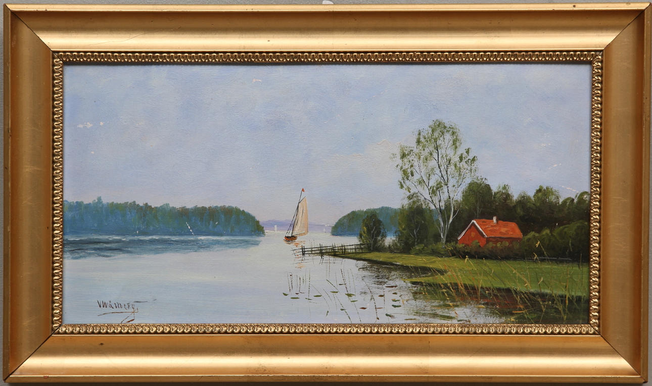 OIDENTIFIERAD KONSTNÄR. Gåramålning på pannå, 2 st, signerade V. Wällberg.