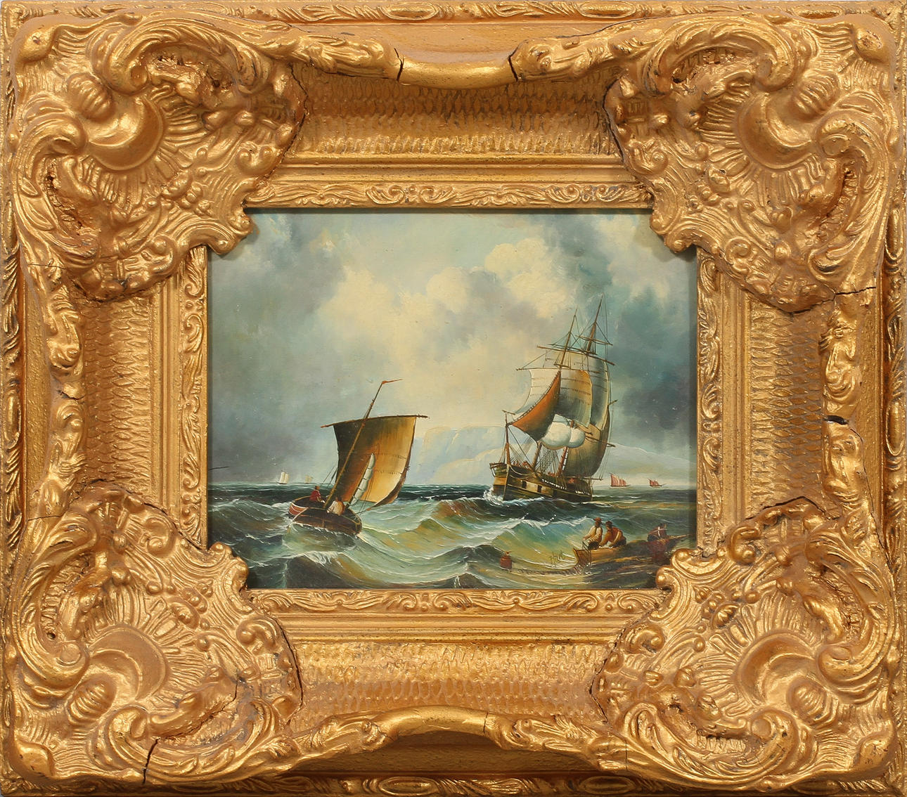 OIDENTIFIERAD KONSTNÄR. Fiskare och fartyg till havs, olja på pannå, signerad Hart.