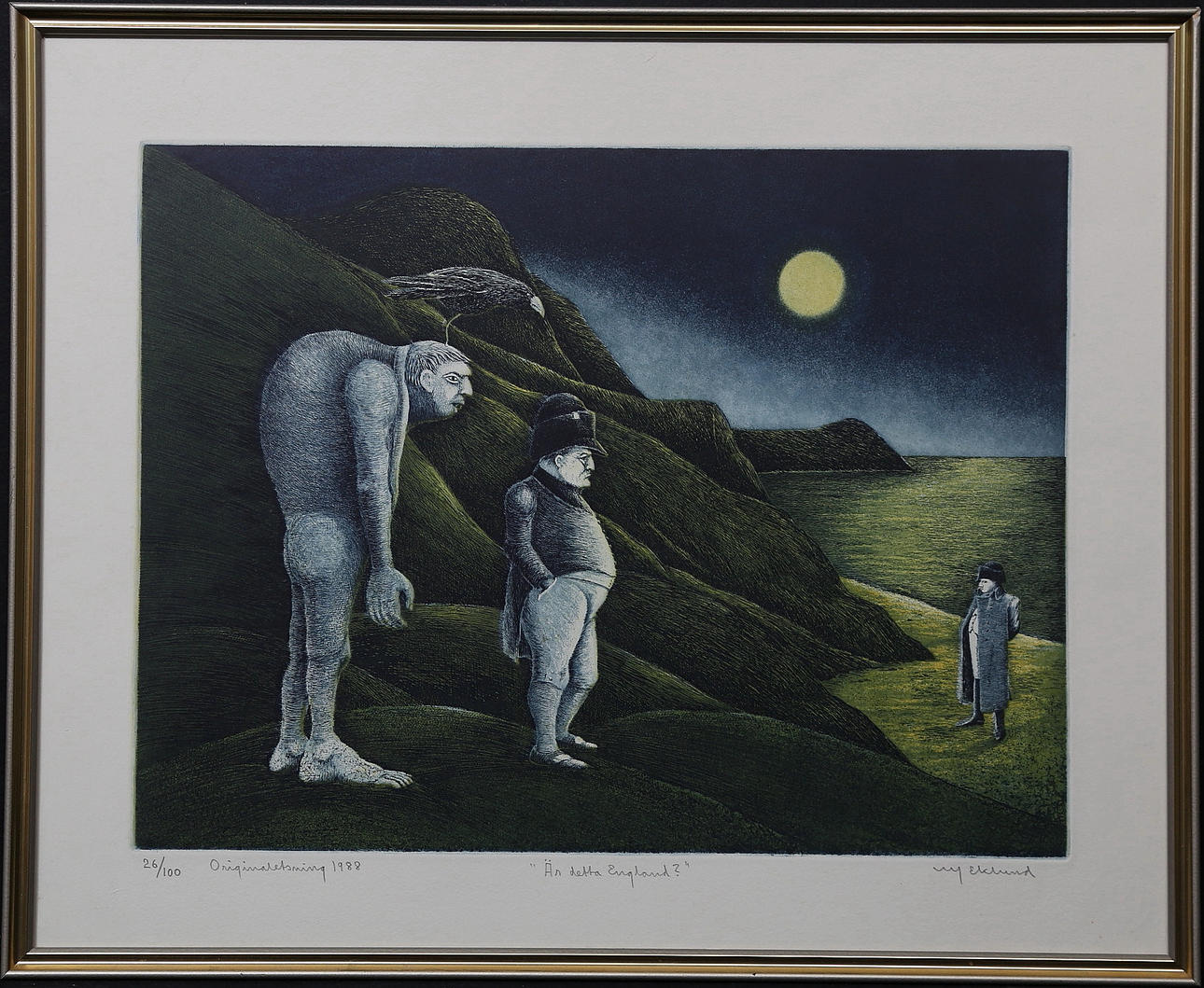 ULF EKLUND. "Is this England?". Color etching, signed, numbered 26/100 and dated 1988.