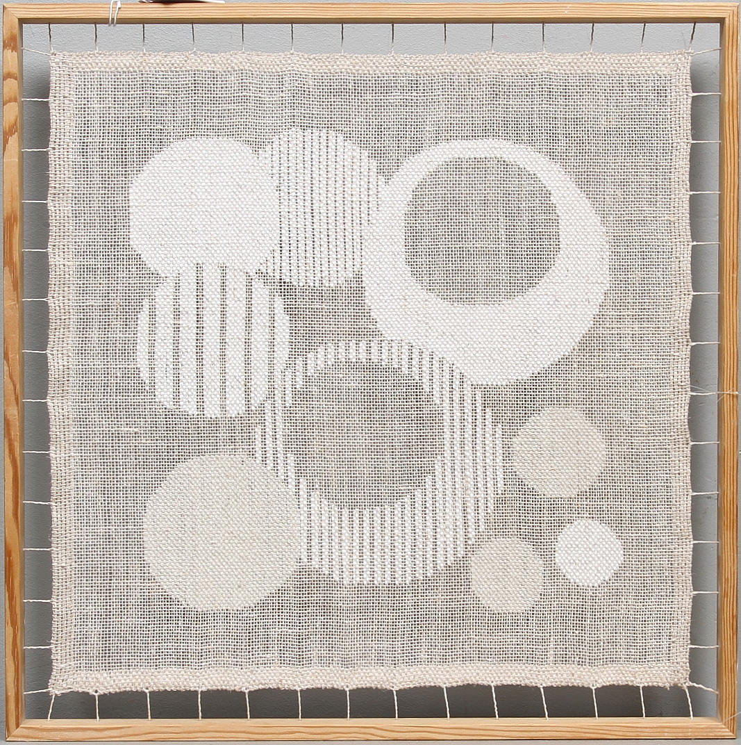 KARIN JÖNSSON. "Cirkellek", vävd tavla, Klockargården 1984.