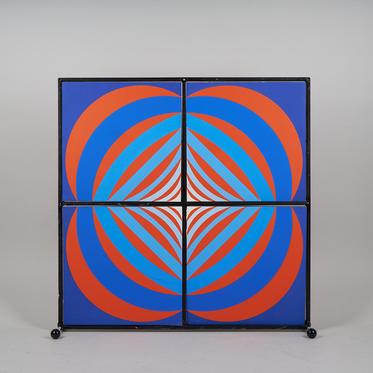OUTI IKKALA (1935-2011). MULTIPLE, 4 interchangeable panels, abstract composition, metal frame designed by Kirmo Mikkola.