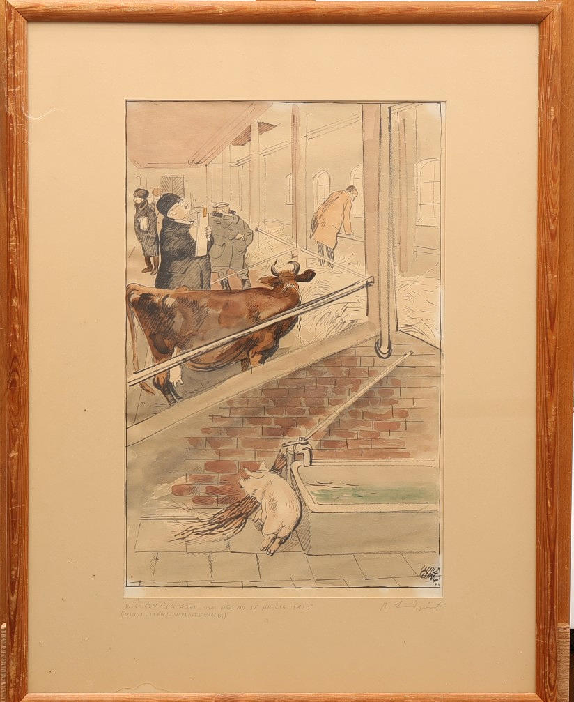 BIRGER LUNDQUIST. Watercolor, Christmas pig, signed Lindquist, dated -43.