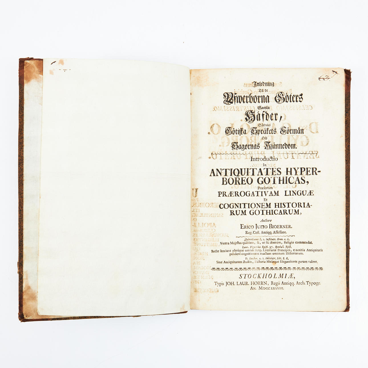 BIÖRNER, INTRODUCTION TO THE OLD BOOKS OF THE YFWER BORNA GÖTER,..., 1738.