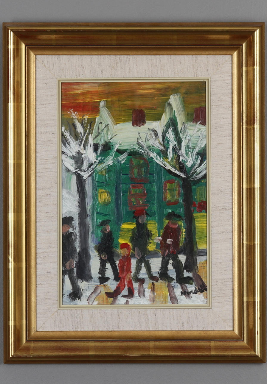 ESKIL NORDELL. "Kvällspromenad", olja på pannå, signerad Nordell.