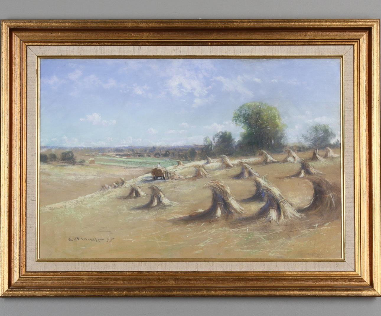 CARL BRANDT. "Skördelandskap", pastell, signerad C.Brandt 95.