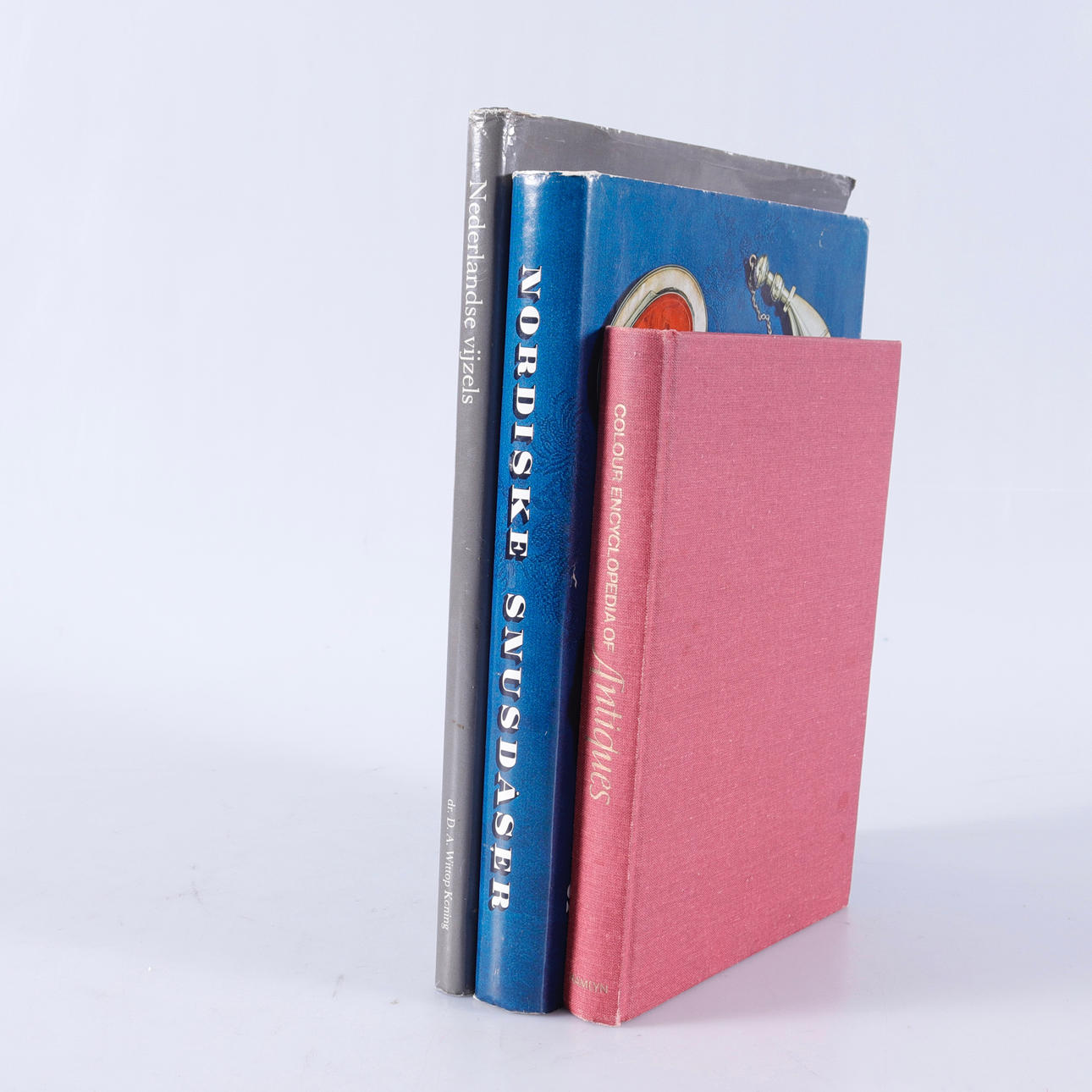 BOOKS, 3 pcs, including Nordic snuff tins.