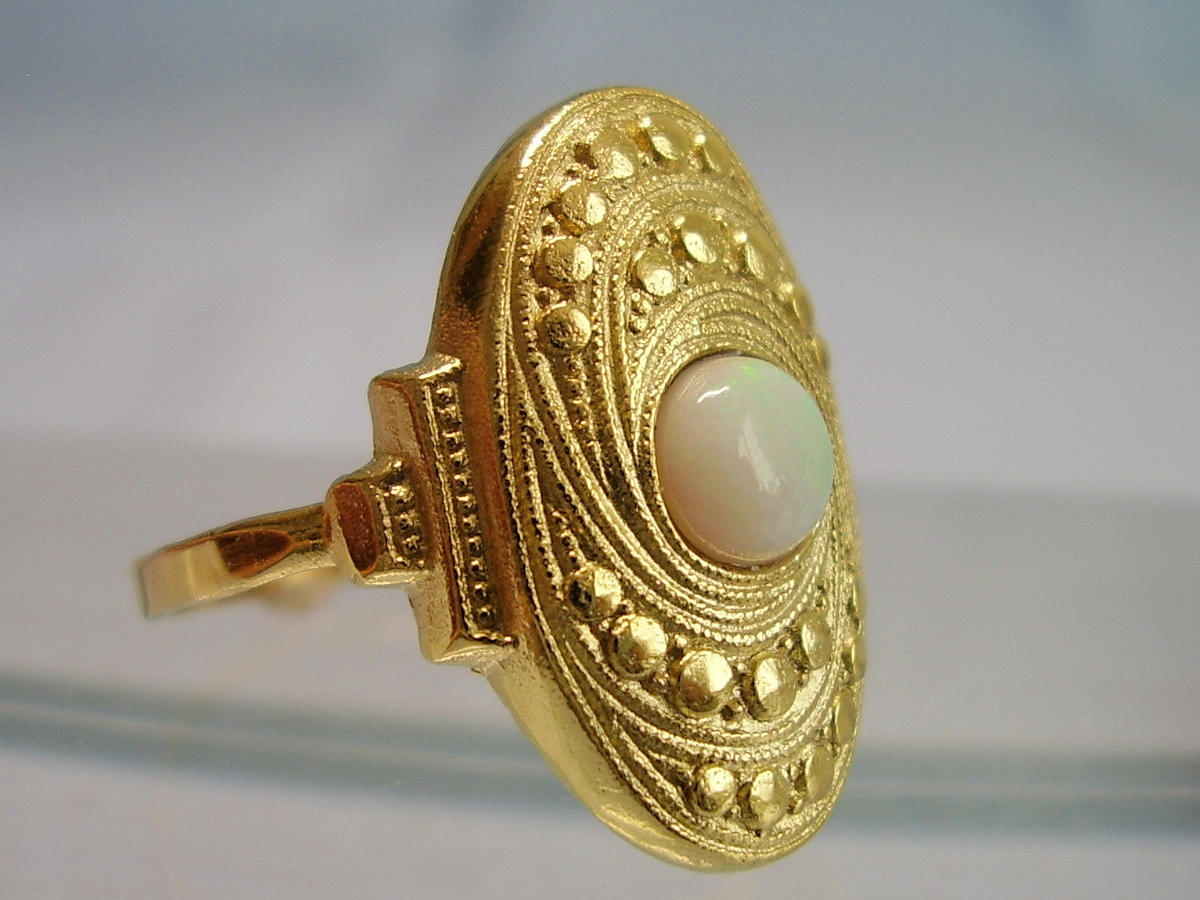OPAL RING ANTIK JUGENDSTIL Silber & Gelbgold.
