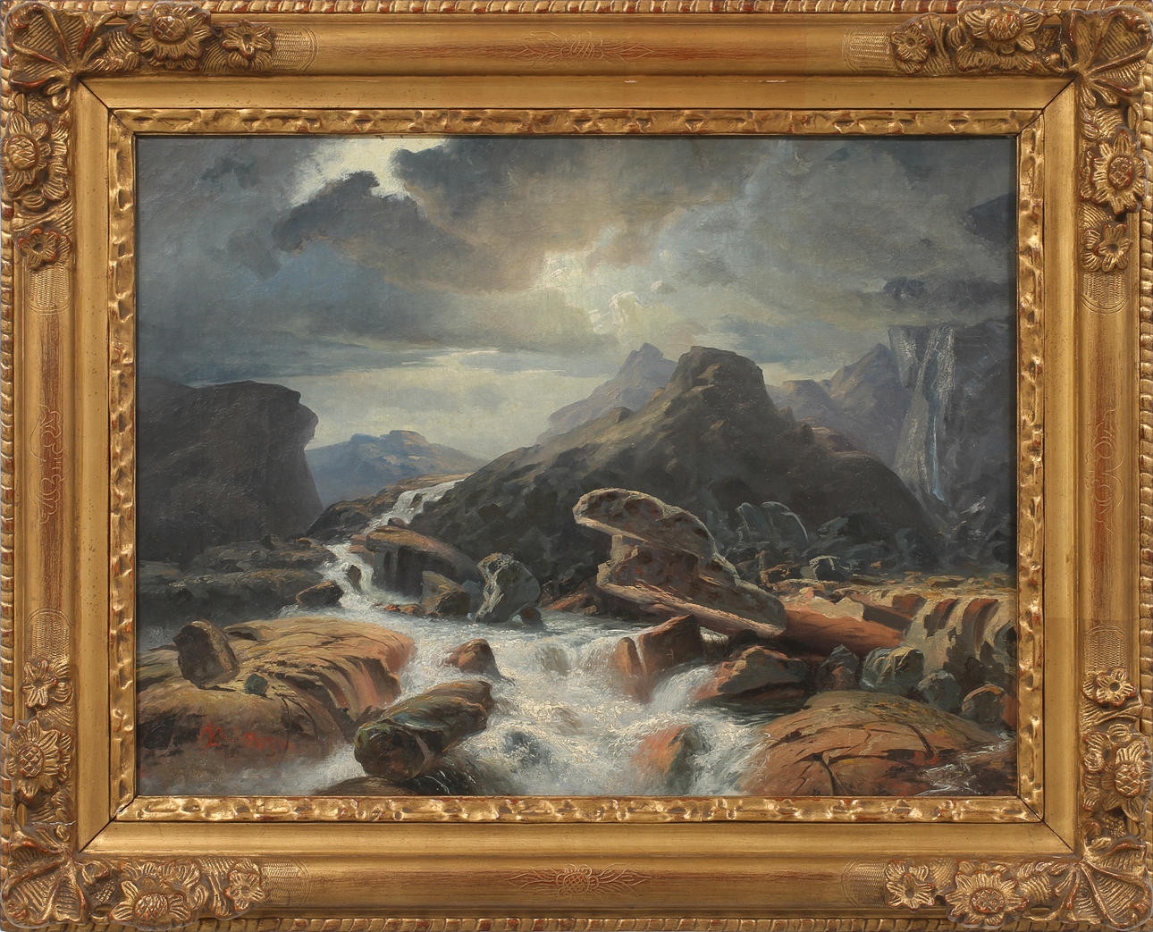 MARCUS LARSON (1825-1864). Forslandskap. Olja på duk.