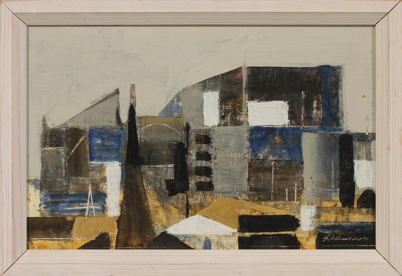 GUNNAR JOHNSSON. Komposition, Olja på pannå, signerad.