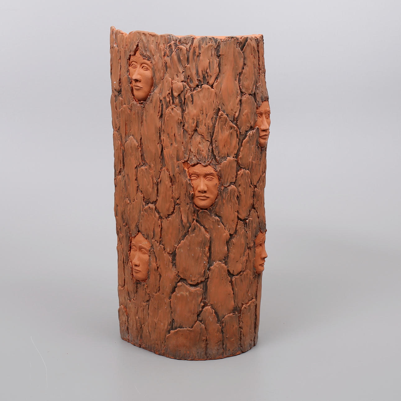 FLOOR VASE, ceramic, tree trunk with faces, Inger Brodin, 2002.