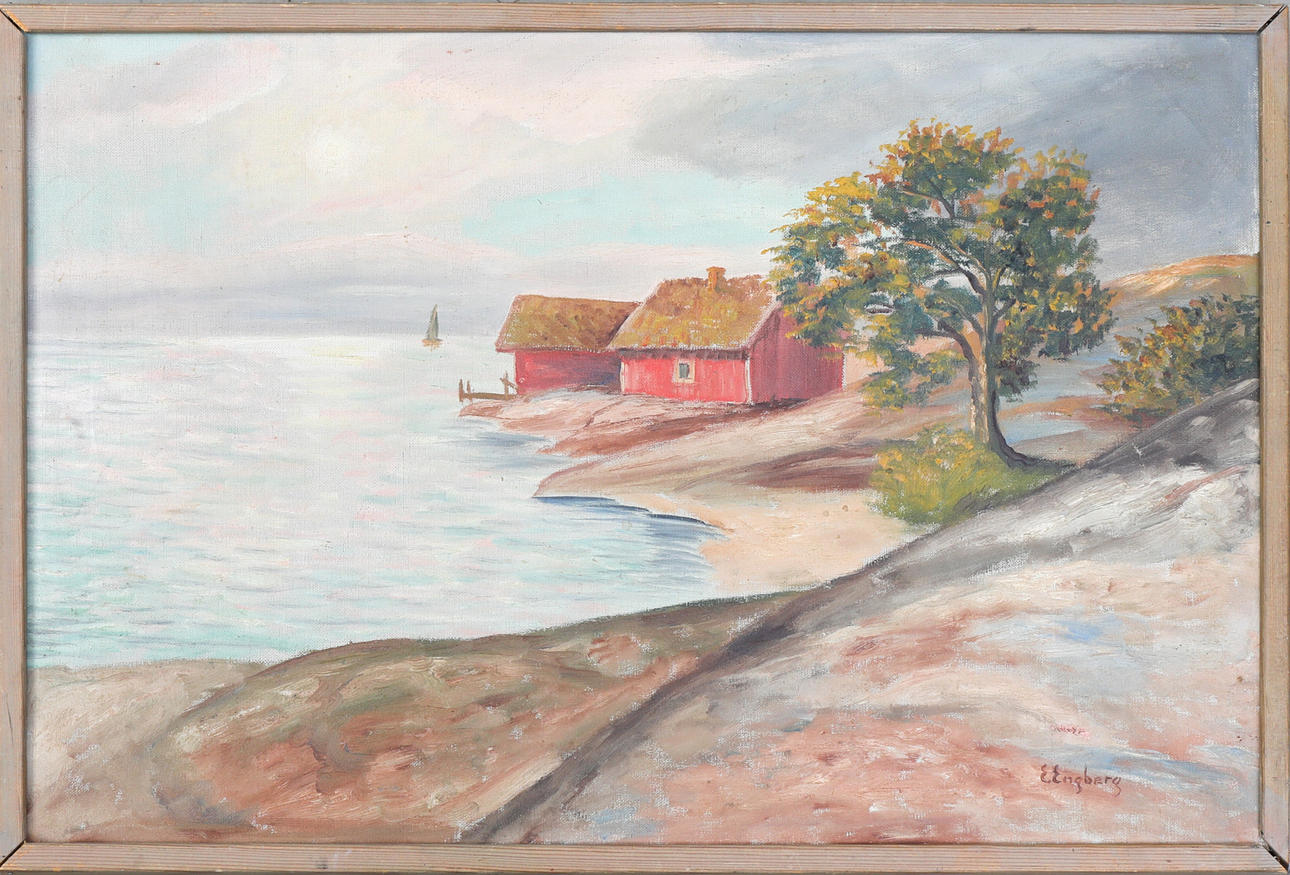 OIDENTIFIERAD KONSTNÄR. OLJA PÅ DUK, signerad E Engberg.