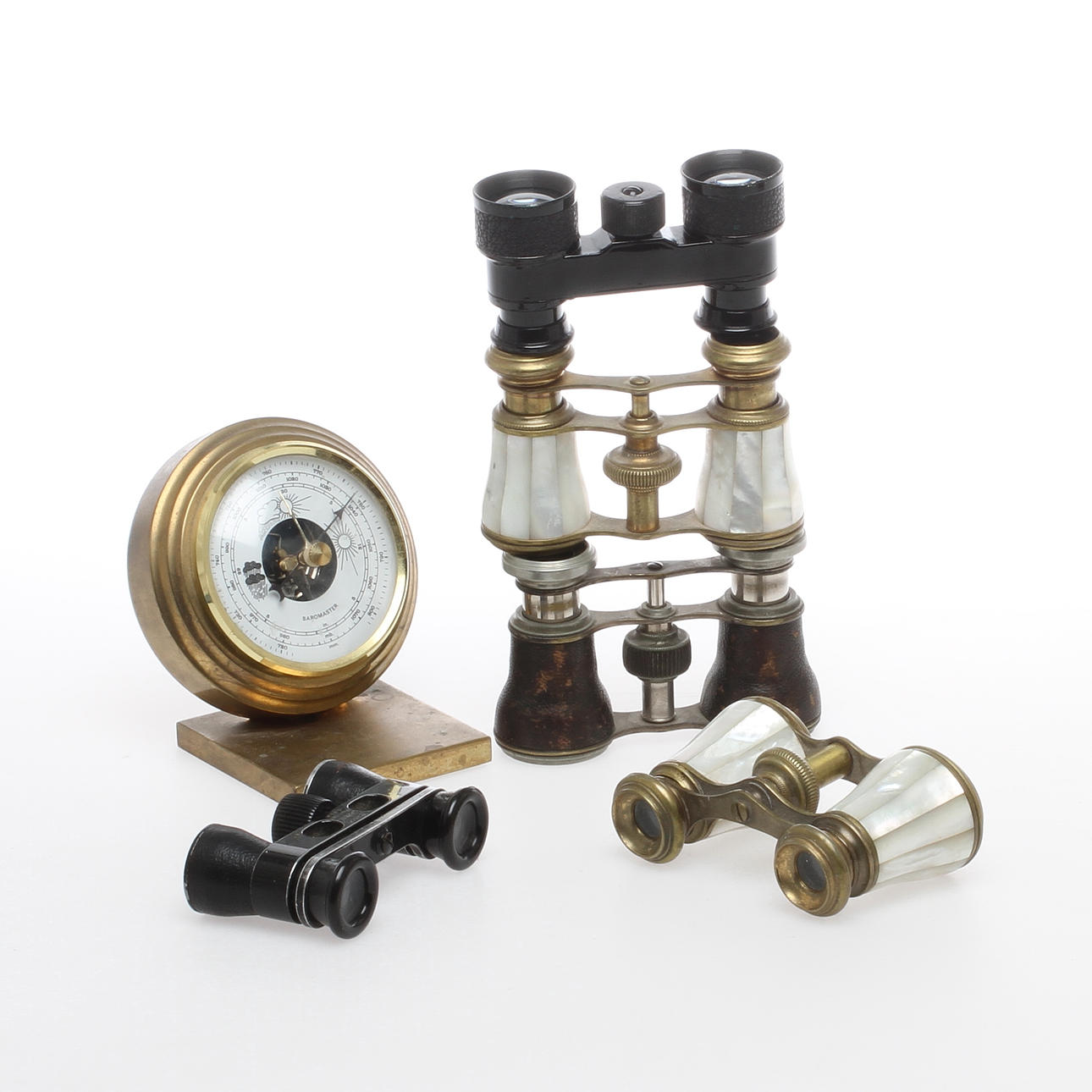 TEATERKIKARE, 5 st, bla Busch och BARROMETER, 1800 och 1900-tal.