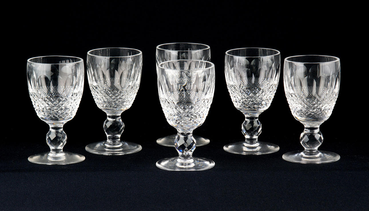 GLASÖGON, 6 st, kristallsprit, signerade ”Waterford”. 1900-tal. Förmodligen England.