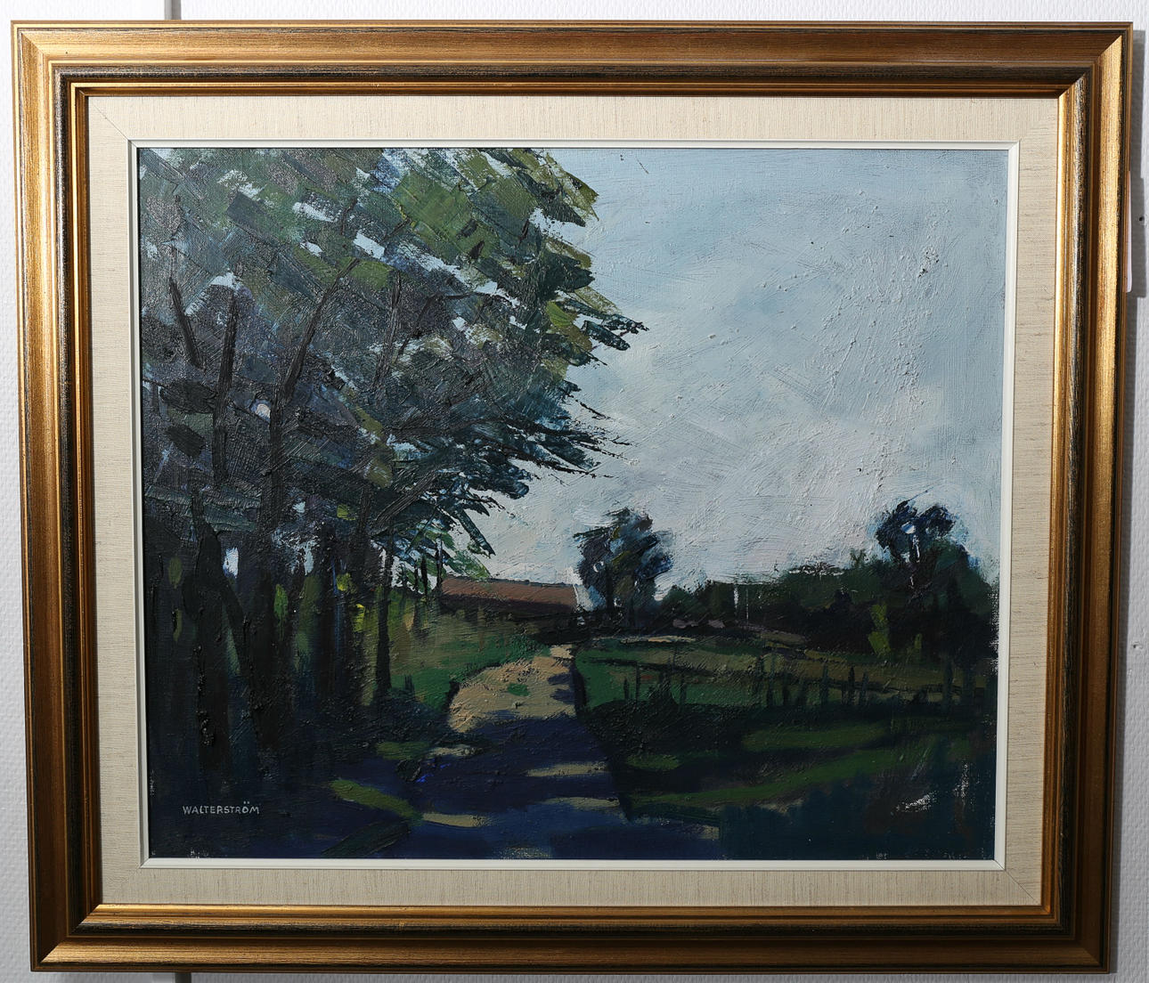 NILS INGVAR WALTERSTRÖM. Olja på duk, Vy över gård, signerad Walterström.