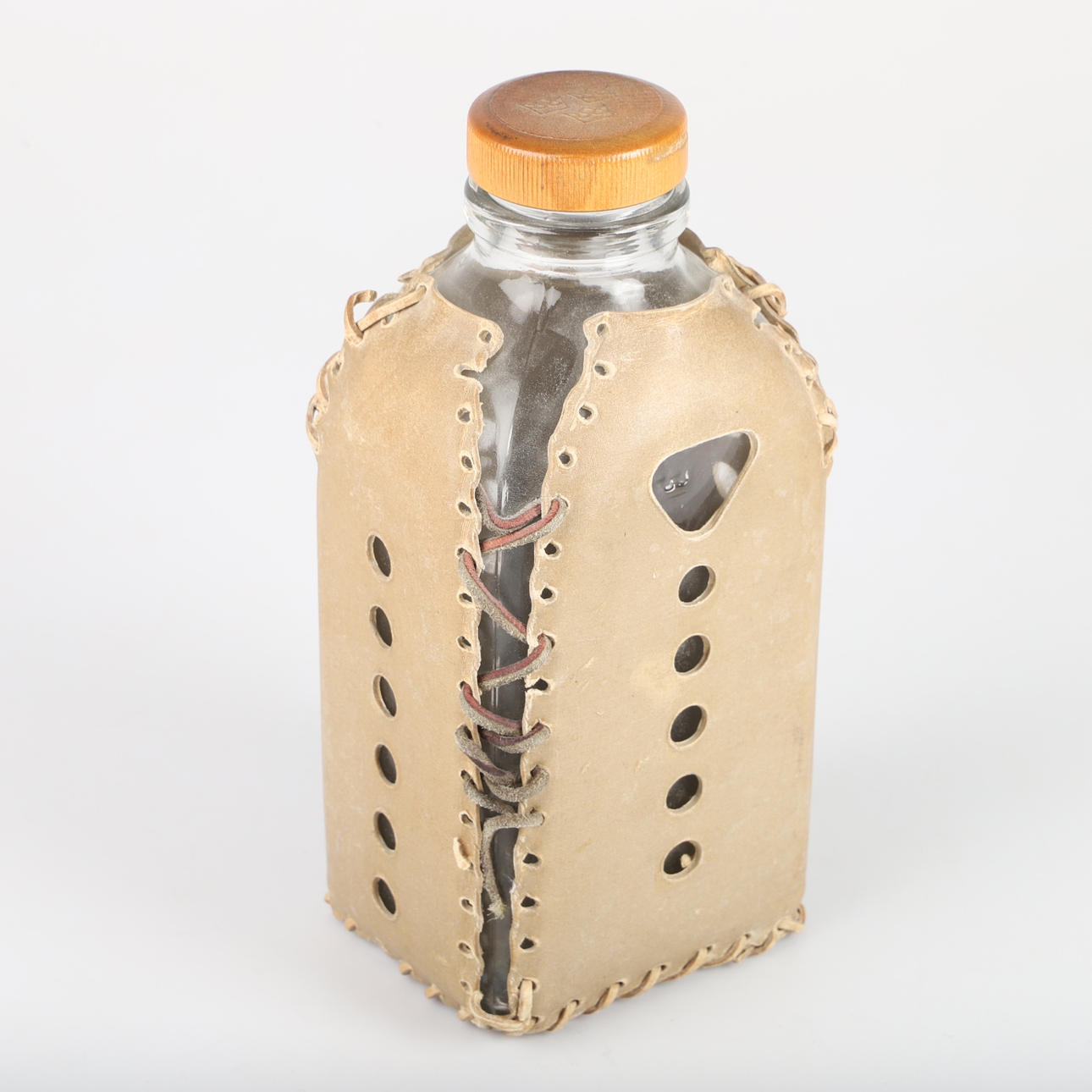 WASSERFLASCHE, Militär, Glas/Leder, Schweden.