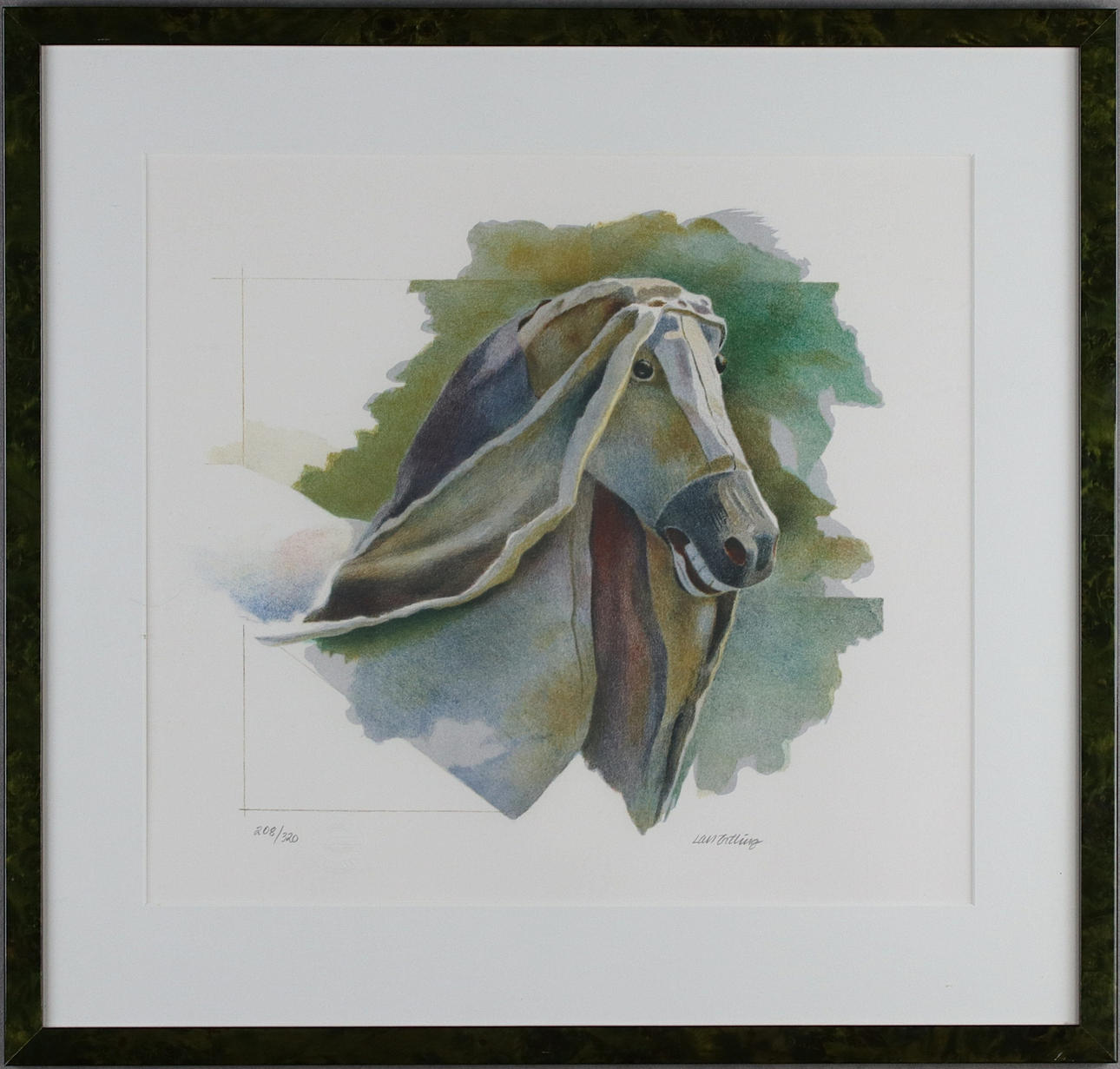 LARS ÖSTLING. Lithographie, 208/320, Pferd, signiert.