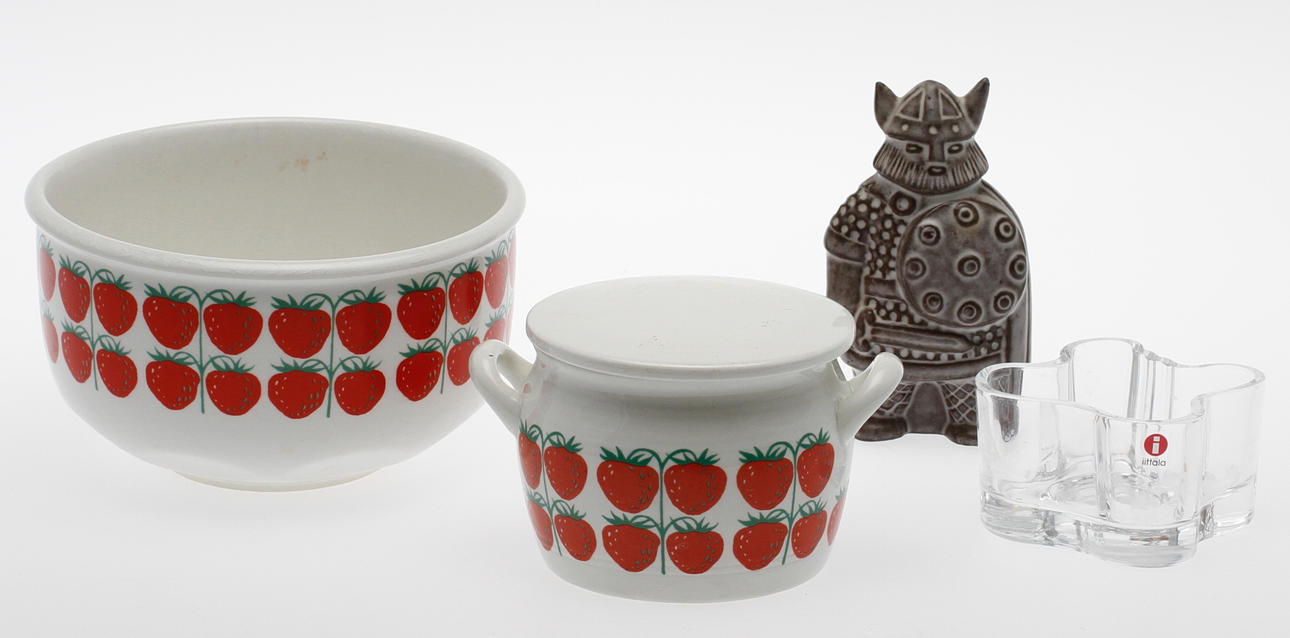 PARTI KERAMIK OCH GLAS, 4 delar, Arabia, Iittala, Upsala Ekeby.