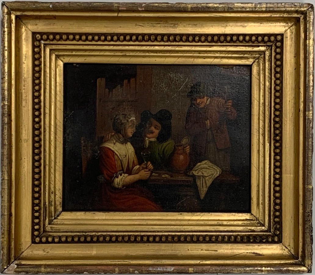 18TH C. OIL ON BOARD SISUSTUSKUVAUS.