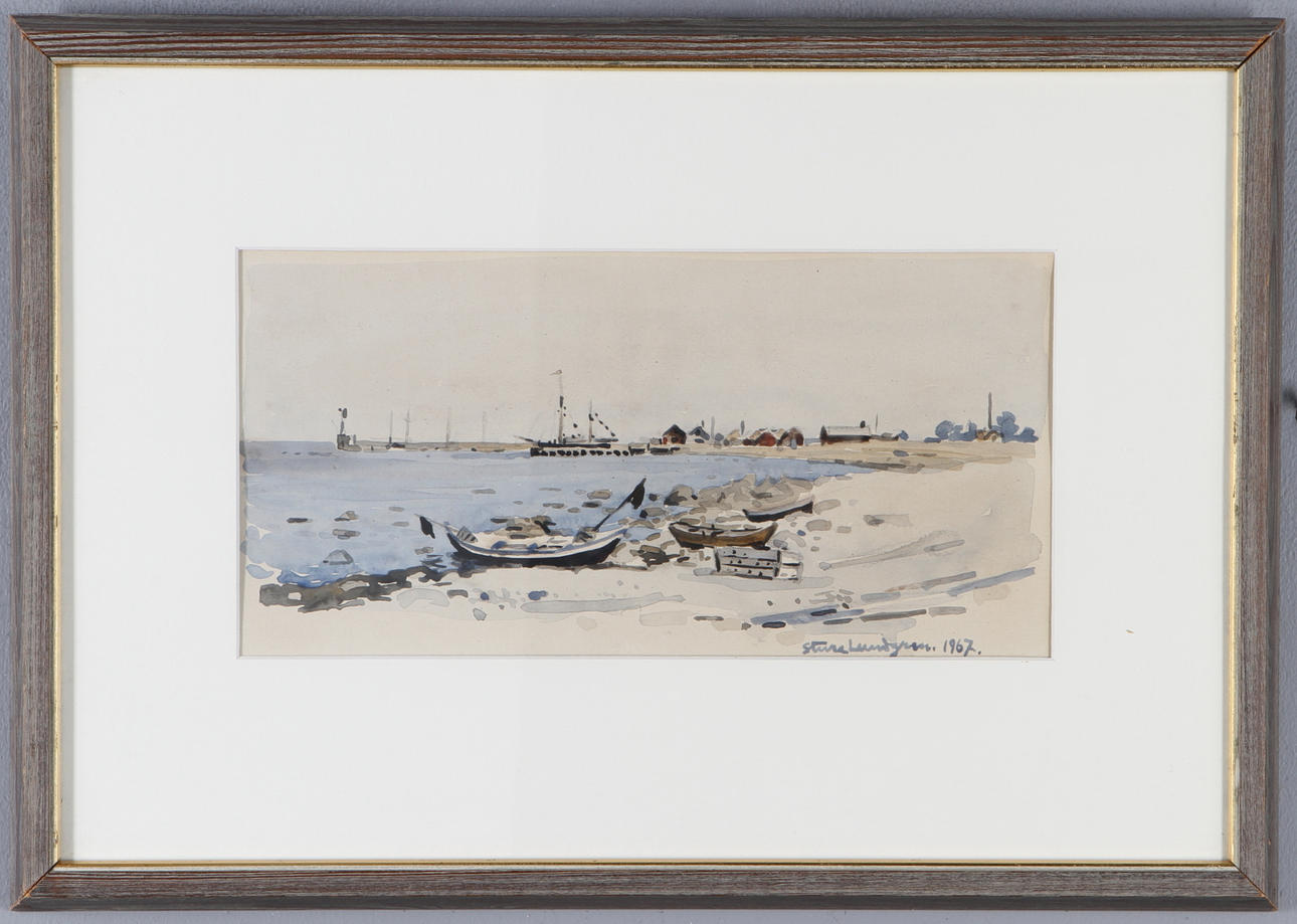 STURE LUNDGREN. Hamnbild, akvarell, signerad samt daterad 1967.
