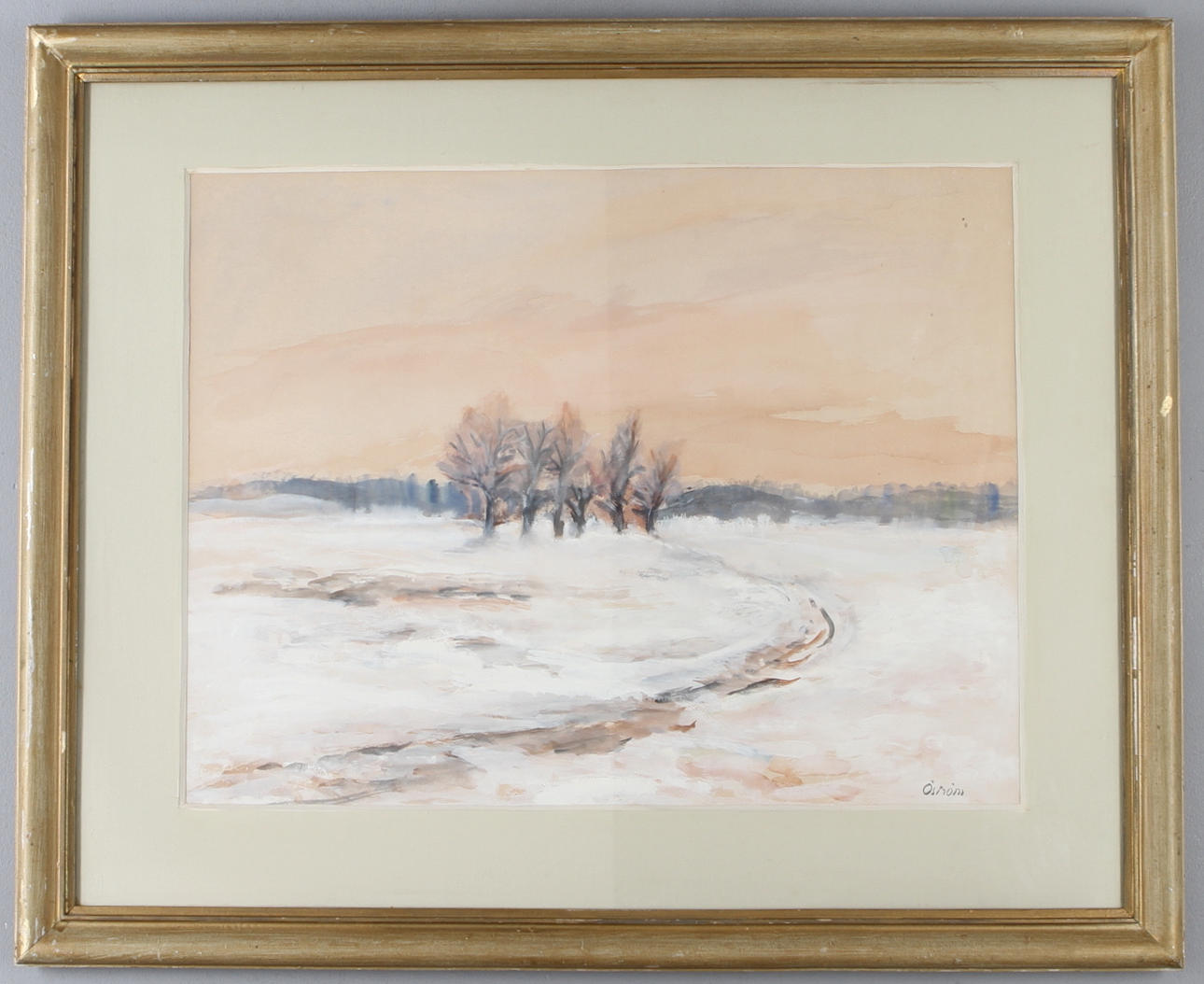 FOLKE ÖSTRÖM. Winter landscape, watercolor, signed.