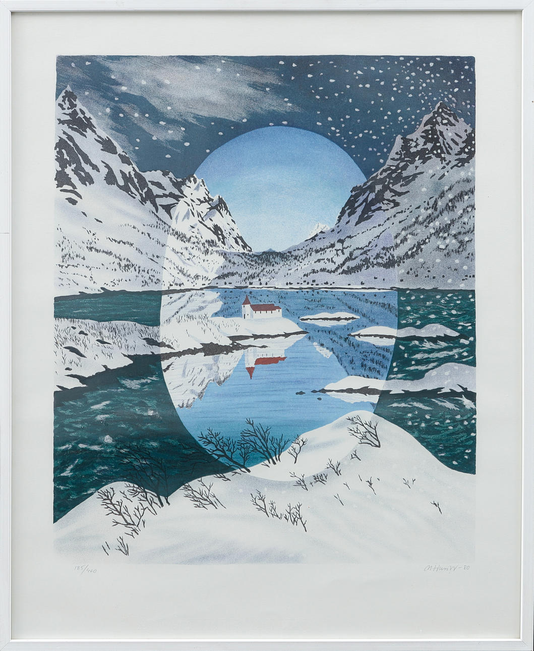 MONA HUSS WALIN. "The Church", color lithograph, signed, numbered 185/460 and dated -80.