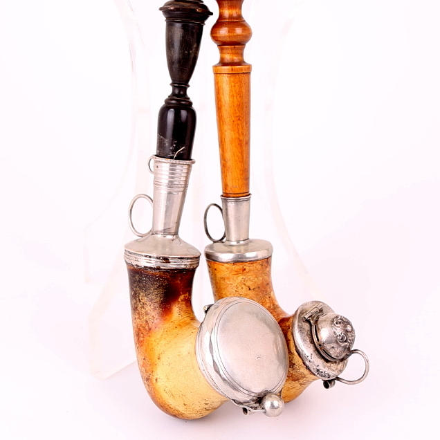 LÅNGPIPOR, 2 st, silverinfattade, 1700-/1800-tal.